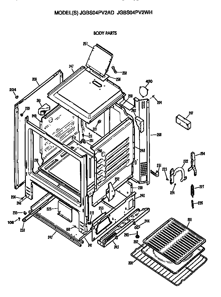 GE JGBS04PV2WH oven cabinet diagram