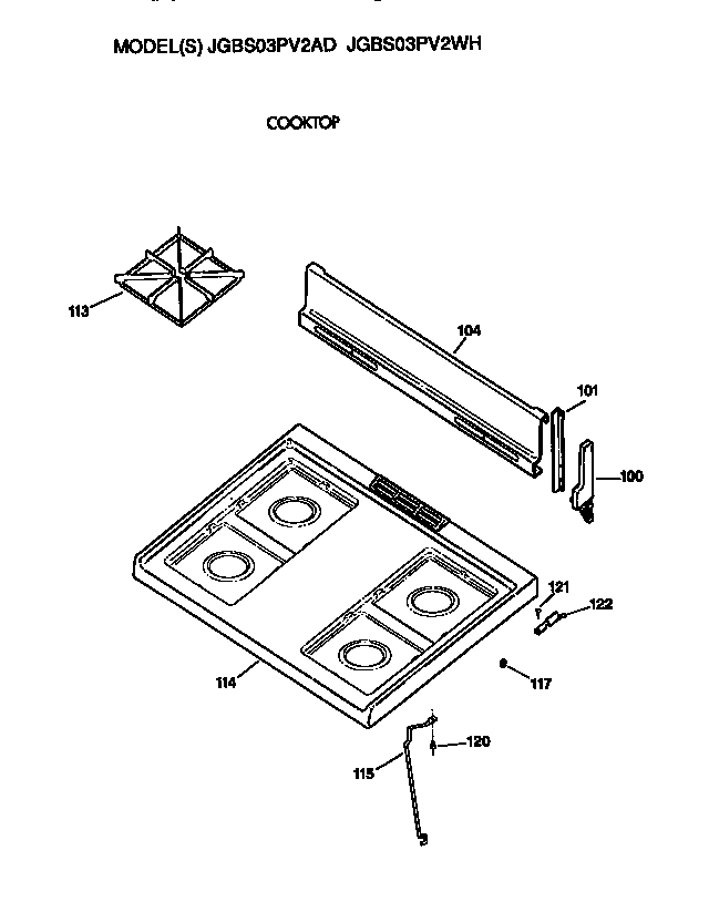 GE JGBS03PV2WH cooktop diagram