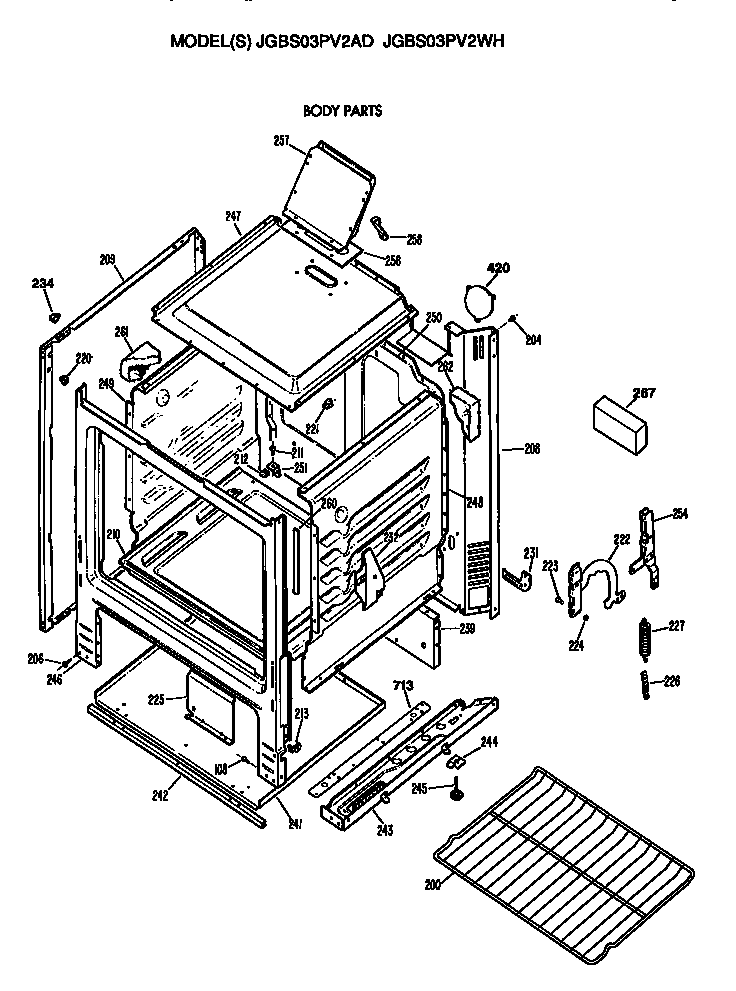 GE JGBS03PV2WH oven cabinet diagram