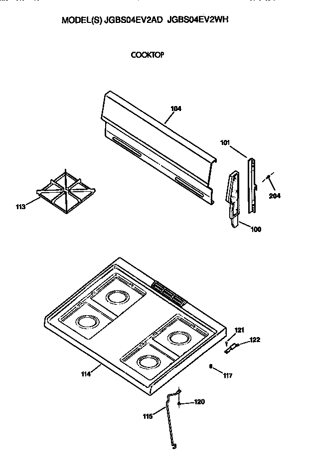 GE JGBS04EV2AD cooktop diagram