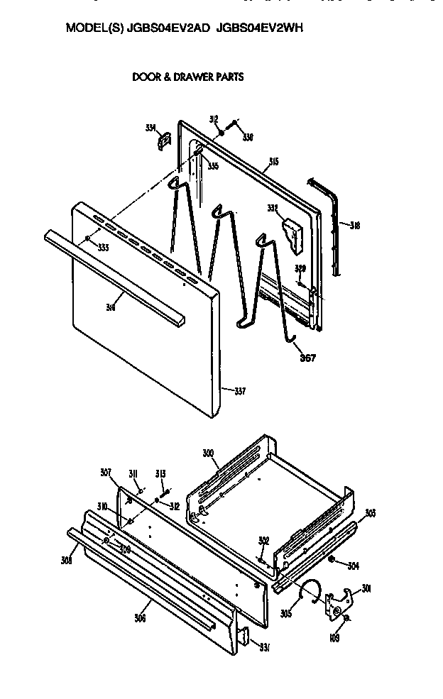 GE JGBS04EV2AD oven door and broiler diagram