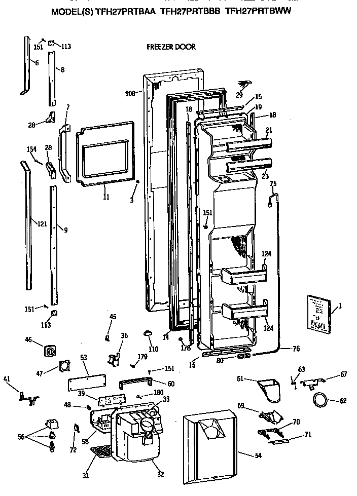 GE TFH27PRTBAA freezer door diagram