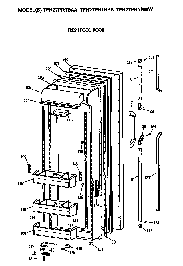 GE TFH27PRTBAA fresh food door diagram
