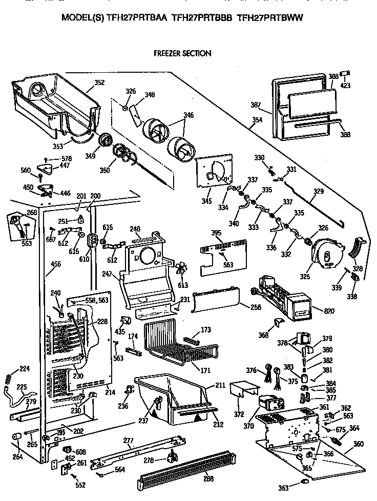 GE TFH27PRTBAA freezer section diagram