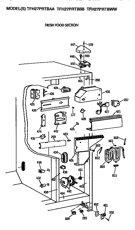 GE TFH27PRTBAA fresh food section diagram
