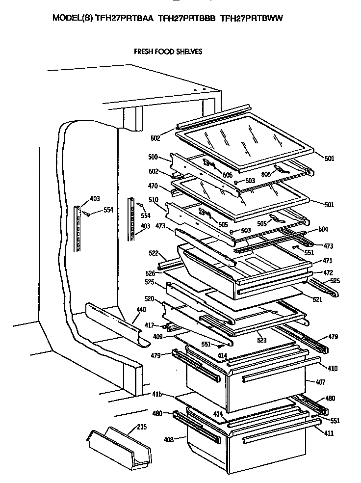 GE TFH27PRTBAA shelves diagram