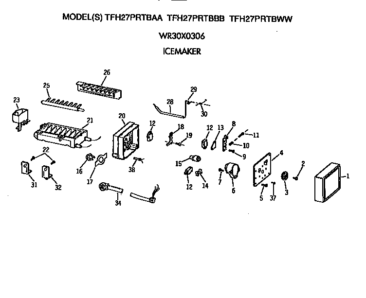 GE TFH27PRTBAA icemaker diagram