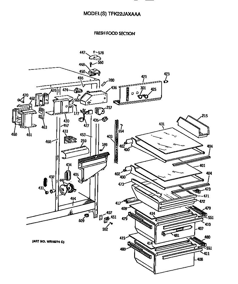 GE TFK22JAXAAA fresh food section diagram