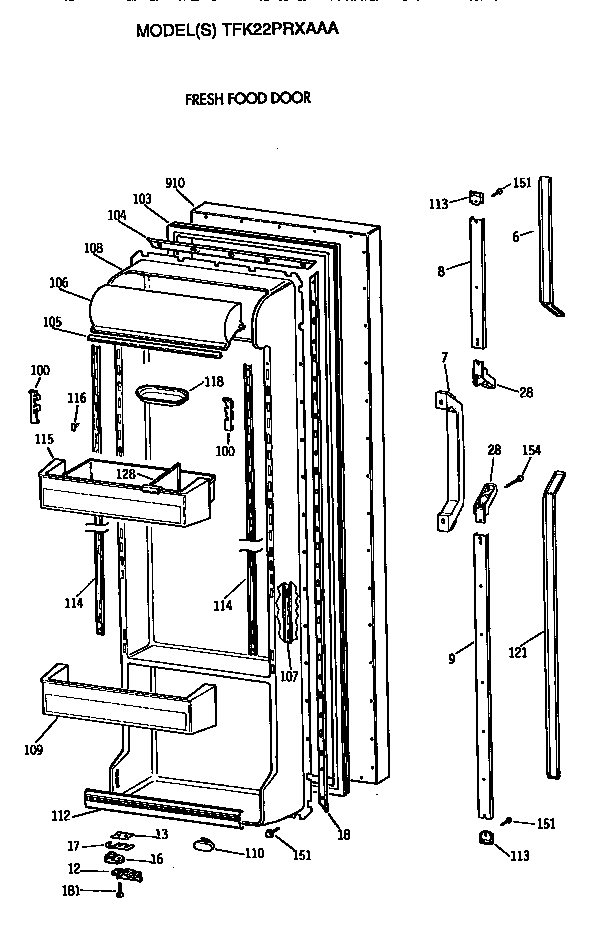 GE TFK22PRXAAA fresh food door diagram