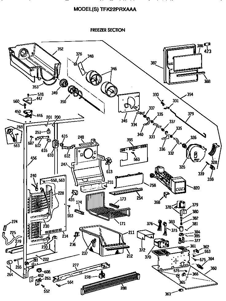 GE TFK22PRXAAA freezer section diagram