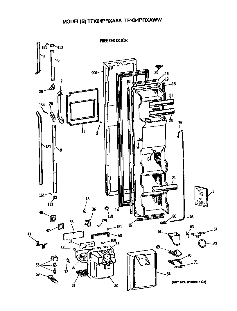 GE TFK24PRXAWW freezer door diagram
