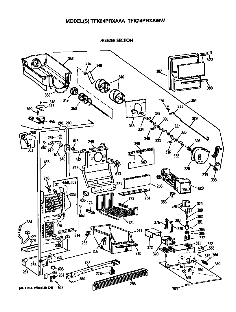 GE TFK24PRXAWW freezer section diagram