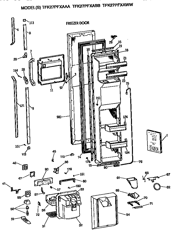 GE TFK27PFXAAA freezer door diagram