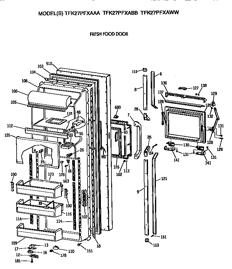 GE TFK27PFXAAA fresh food door diagram