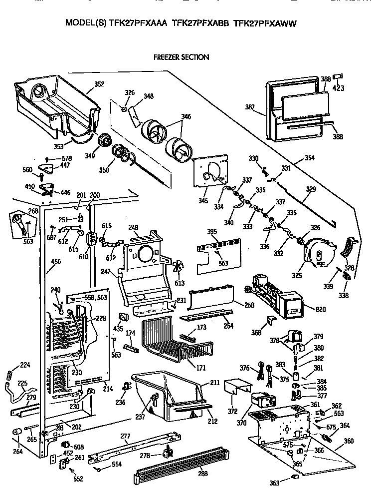 GE TFK27PFXAAA freezer section diagram
