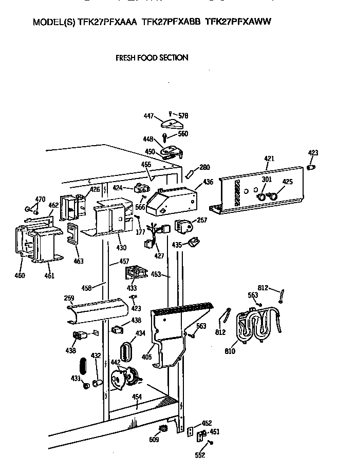 GE TFK27PFXAAA fresh food section diagram