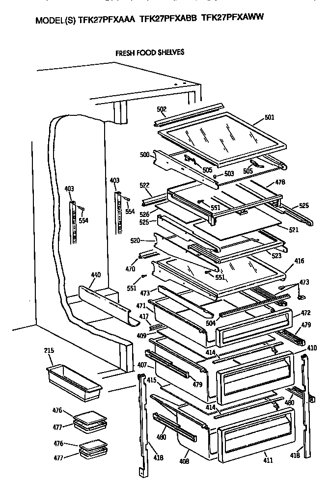 GE TFK27PFXAAA shelves diagram