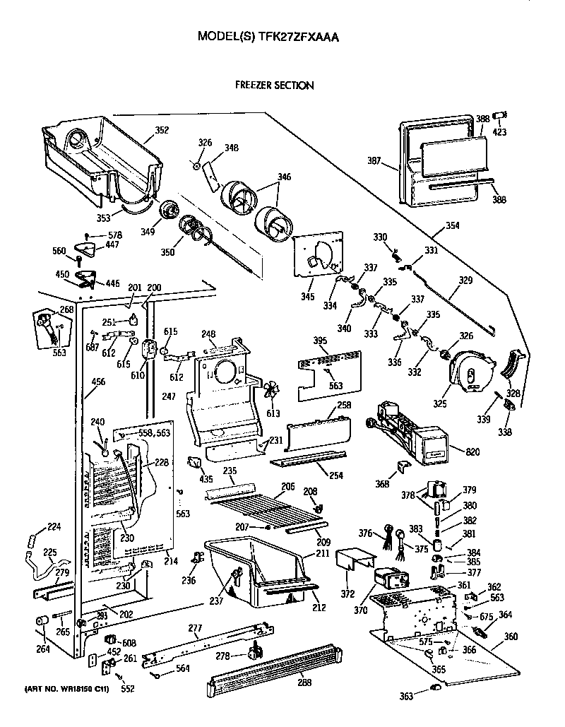 GE TFK27ZFXAAA freezer section diagram