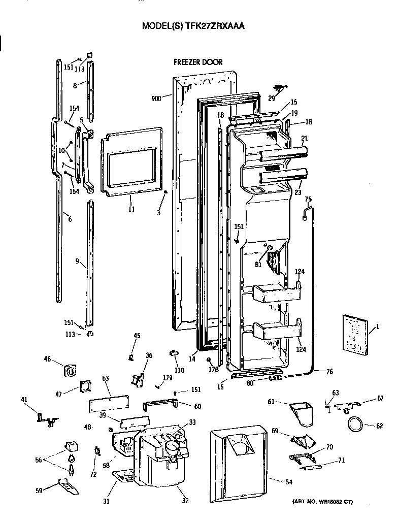 GE TFK27ZRXAAA freezer door diagram
