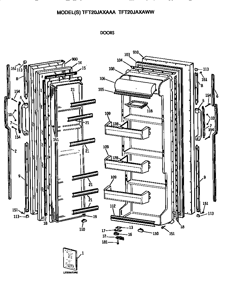 GE TFT20JAXAAA doors diagram
