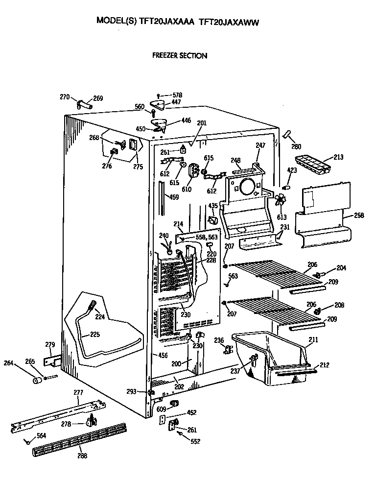 GE TFT20JAXAAA freezer section diagram