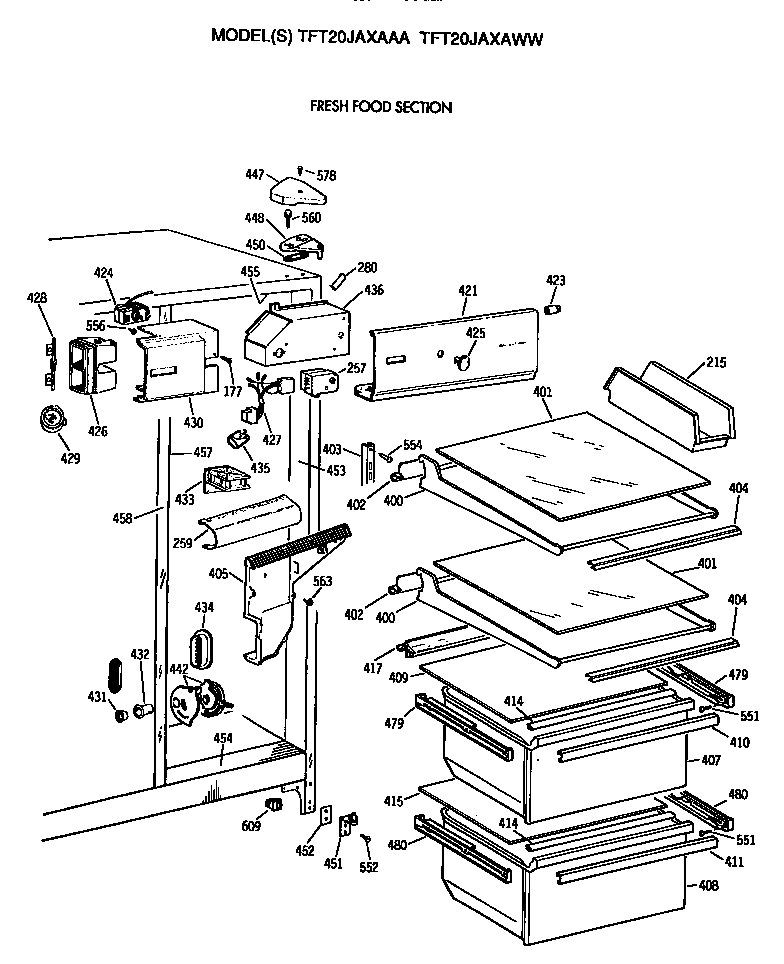 GE TFT20JAXAAA fresh food section diagram