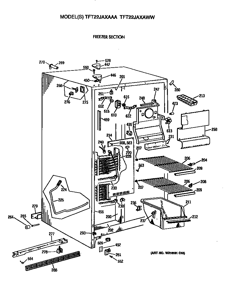 GE TFT22JAXAAA freezer section diagram