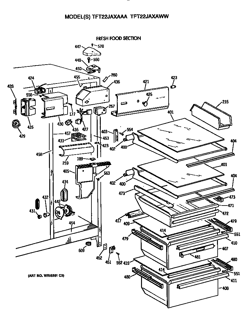 GE TFT22JAXAAA fresh food section diagram