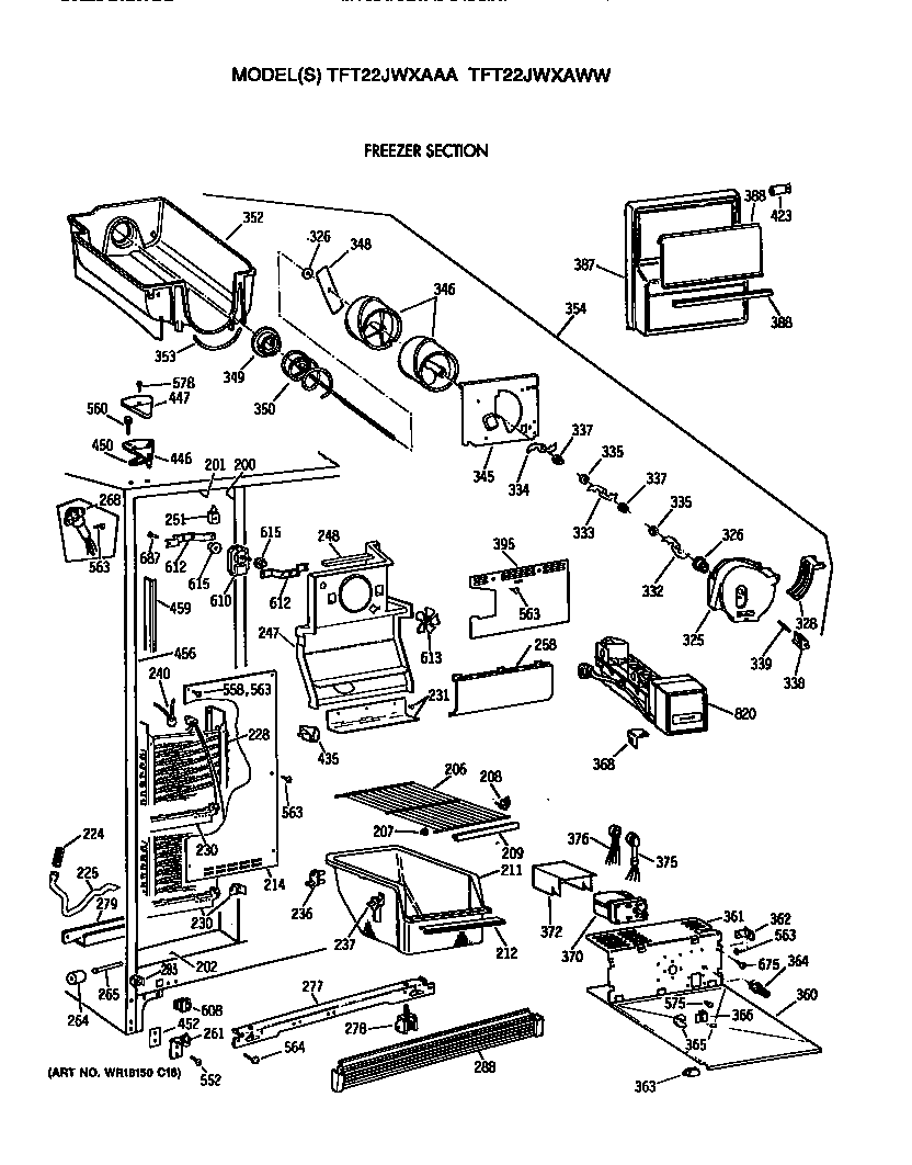 GE TFT22JWXAWW freezer section diagram