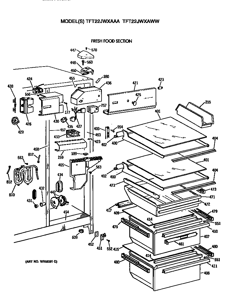 GE TFT22JWXAWW fresh food section diagram