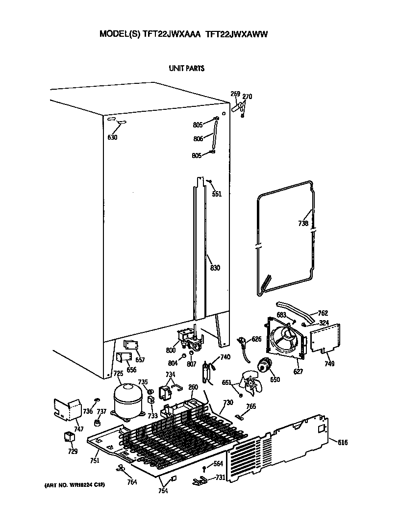GE TFT22JWXAWW unit diagram