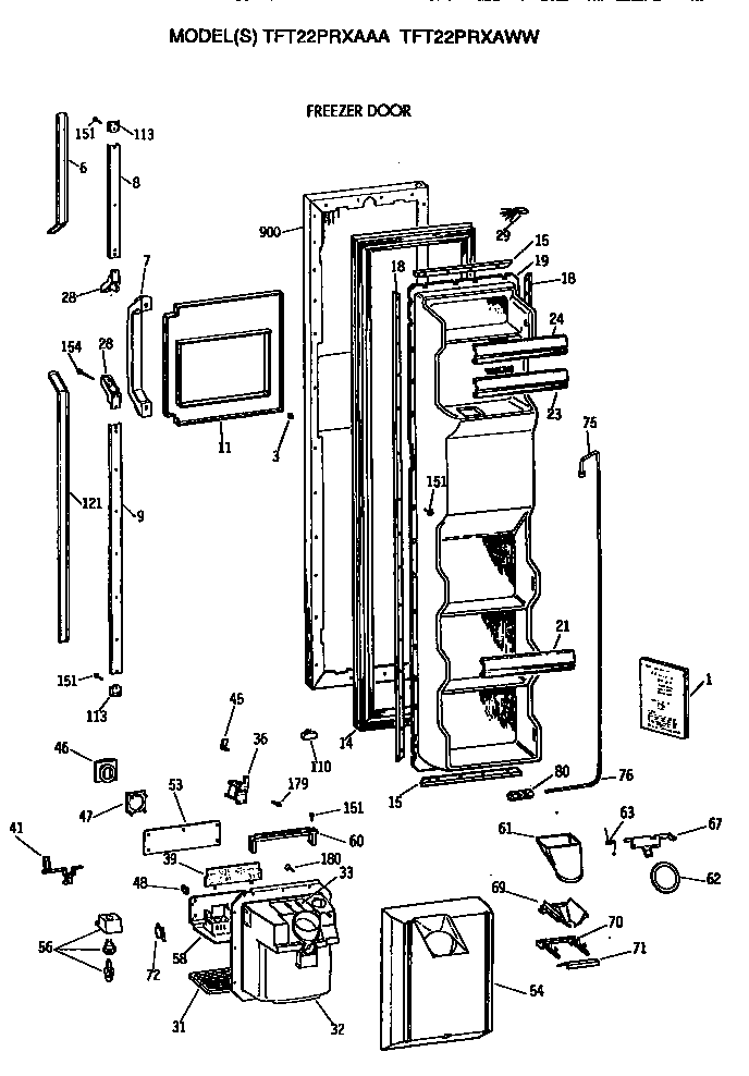 GE TFT22PRXAWW freezer door diagram
