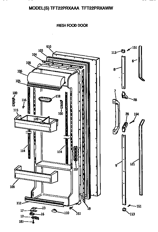 GE TFT22PRXAWW fresh food door diagram