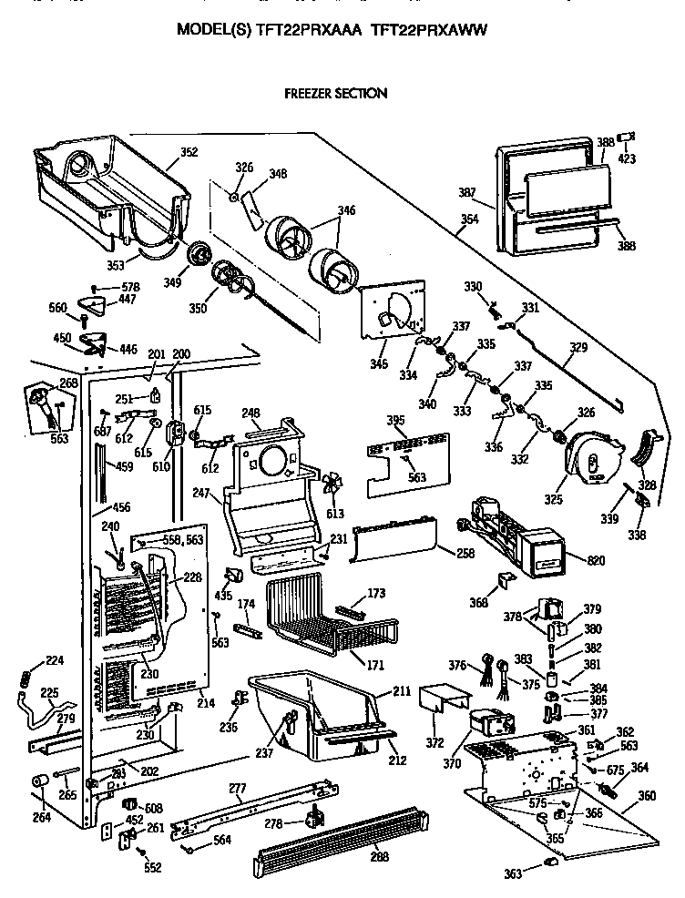 GE TFT22PRXAWW freezer section diagram