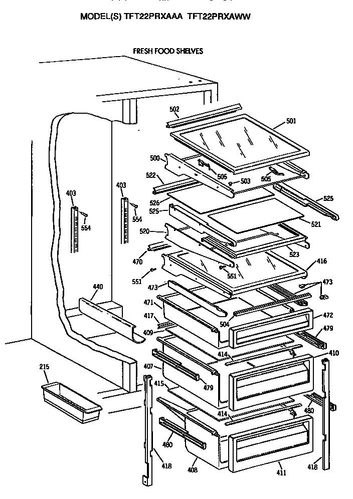 GE TFT22PRXAWW shelves diagram