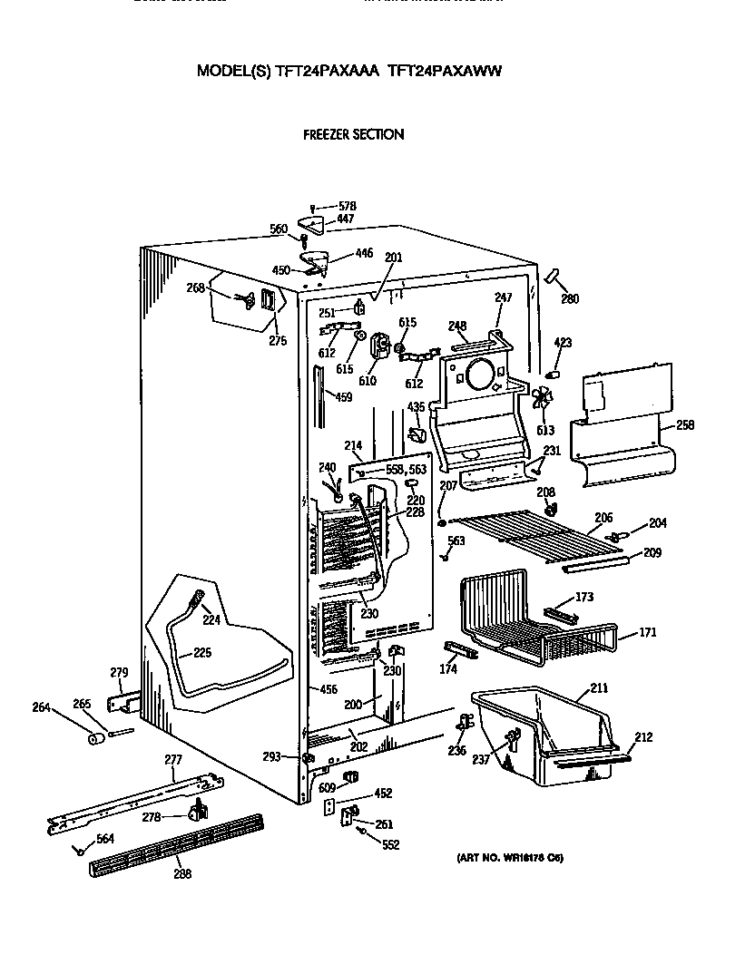 GE TFT24PAXAWW freezer section diagram