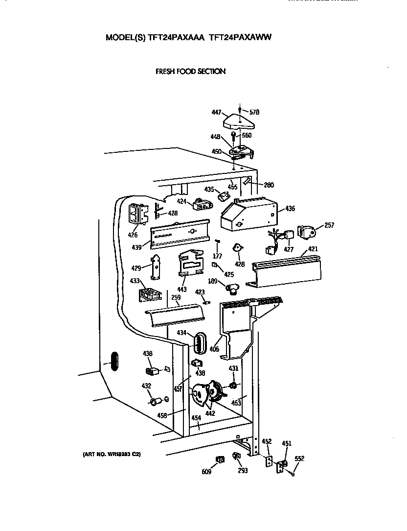 GE TFT24PAXAWW fresh food section diagram