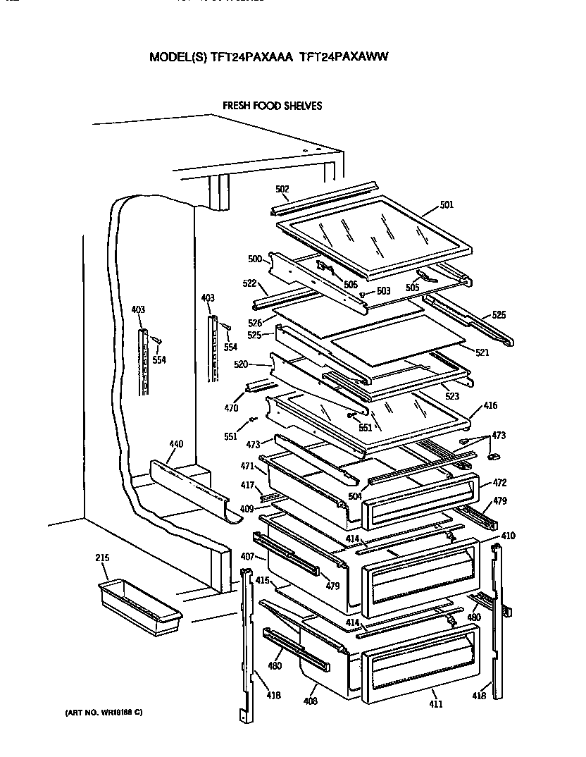 GE TFT24PAXAWW shelves diagram