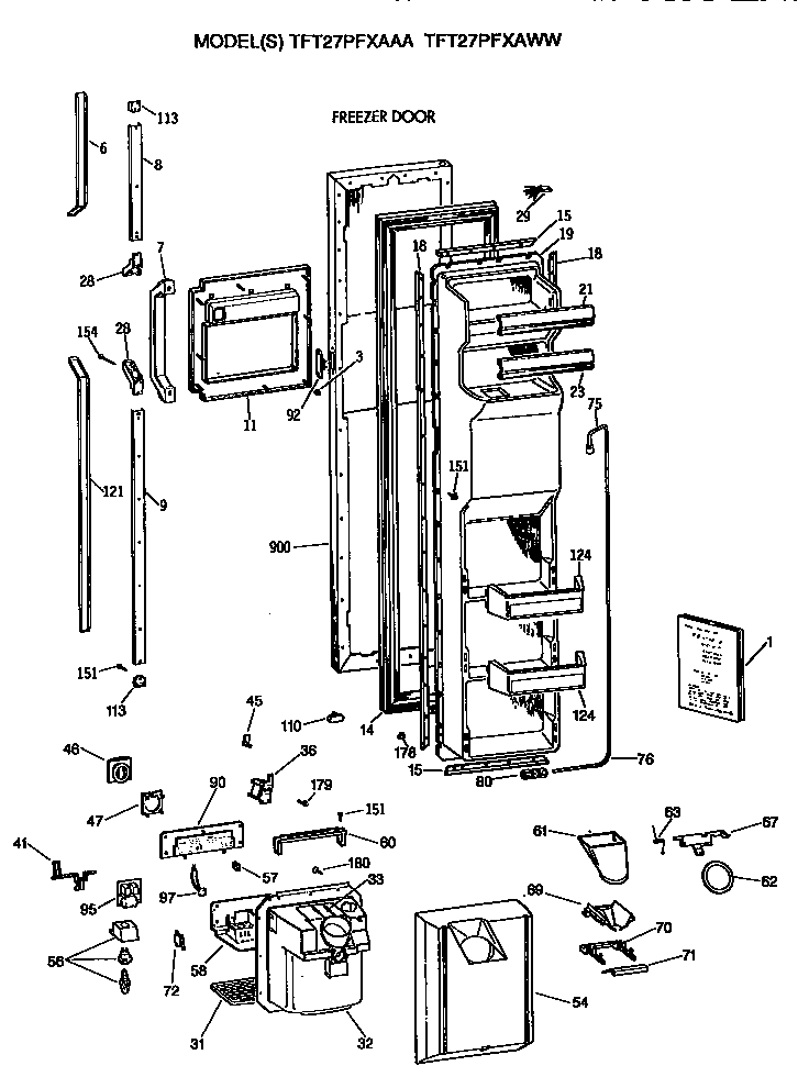GE TFT27PFXAWW freezer door diagram
