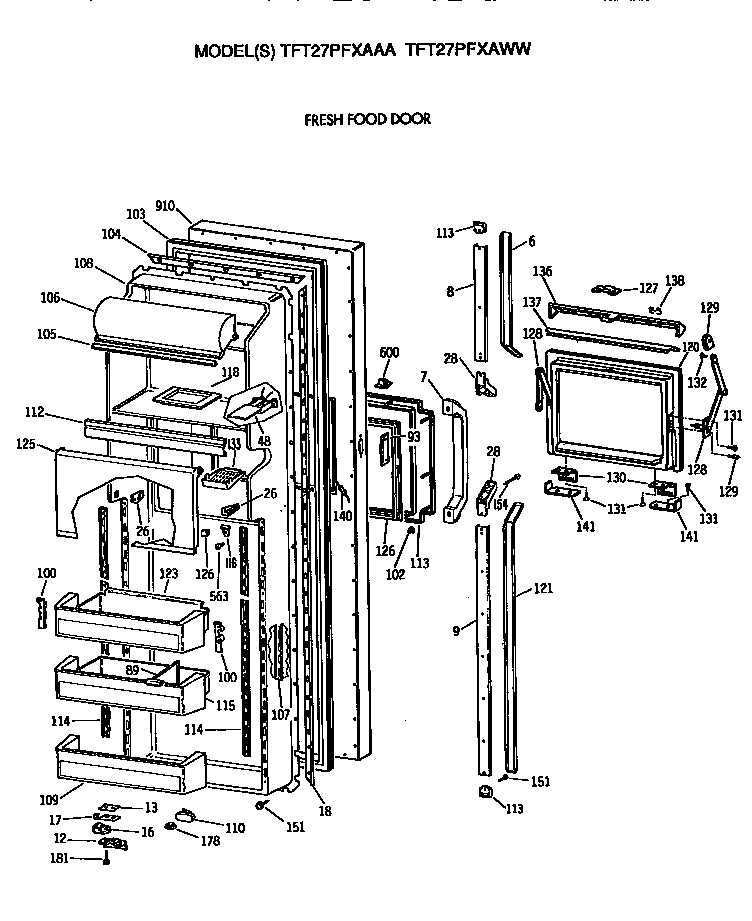 GE TFT27PFXAWW fresh food door diagram