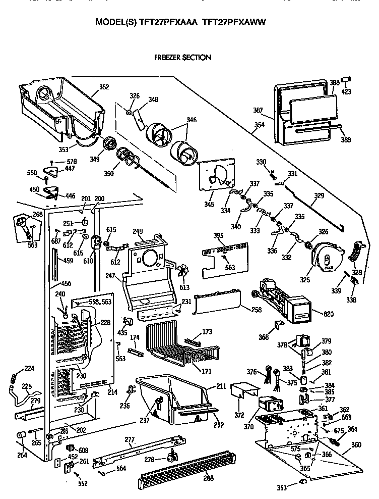GE TFT27PFXAWW freezer section diagram