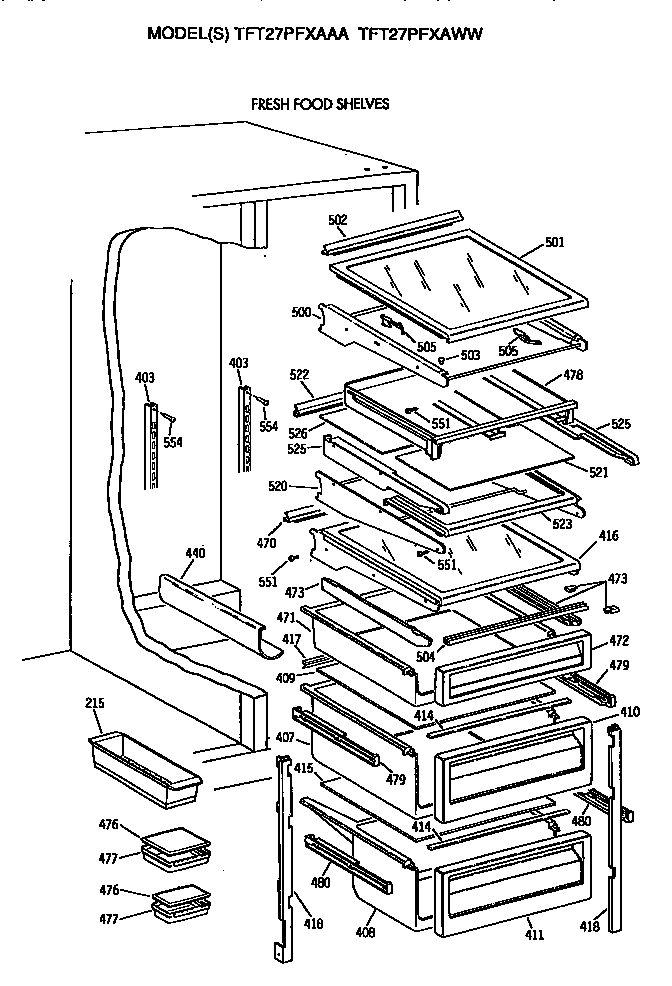 GE TFT27PFXAWW shelves diagram