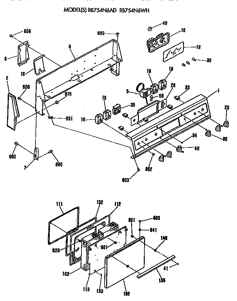 Hotpoint RB754N6WH door/controls diagram