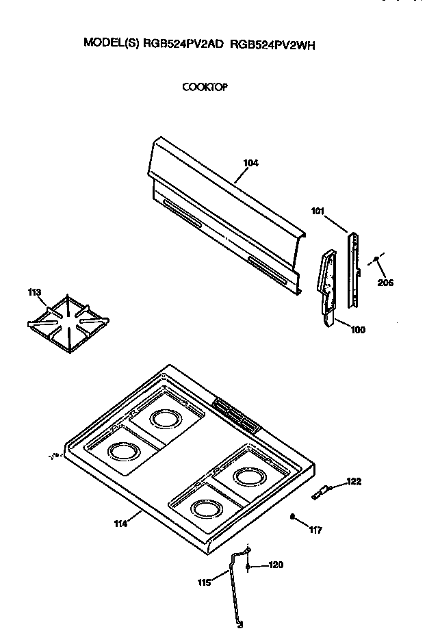 Hotpoint RGB524PV2WH cooktop diagram