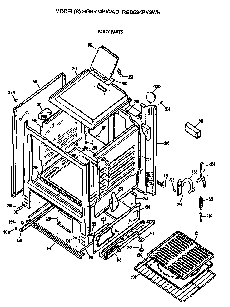 Hotpoint RGB524PV2WH oven cabinet diagram