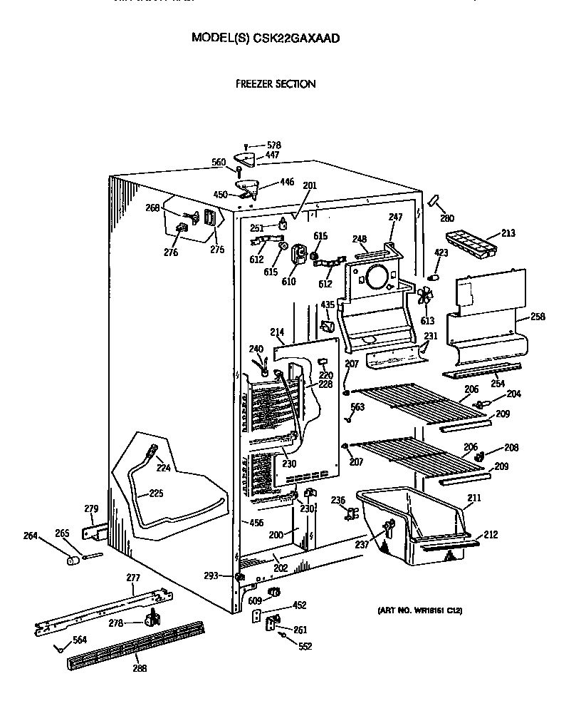 Hotpoint CSK22GAXAAD freezer section diagram