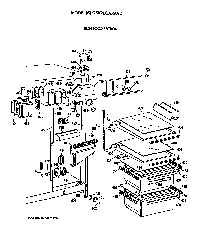 Hotpoint CSK22GAXAAD fresh food section diagram