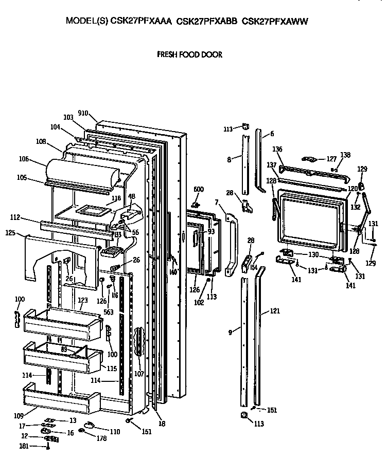 Hotpoint CSK27PFXAWW fresh food door diagram