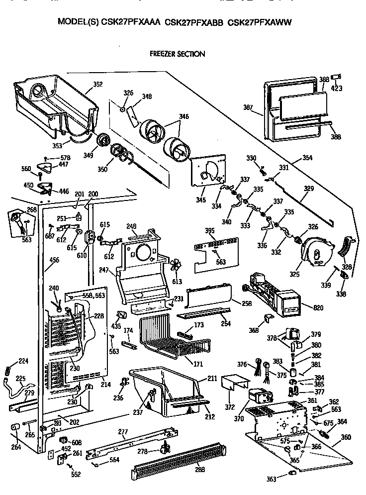 Hotpoint CSK27PFXAWW freezer section diagram