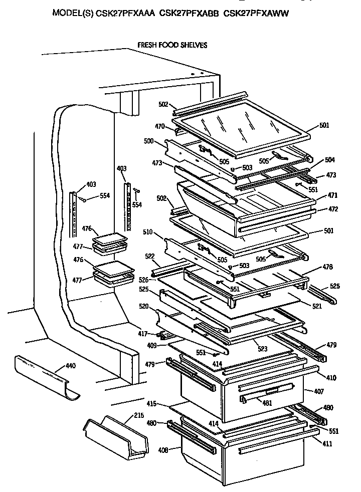 Hotpoint CSK27PFXAWW shelves diagram